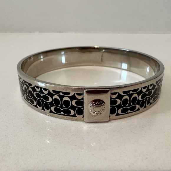 COACH Silver and Black Enamel Signature Cuff Bangle Bracelet - Picture 3 of 5